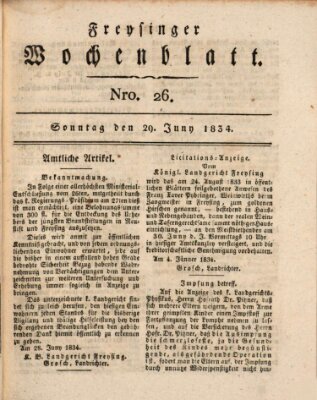 Freisinger Wochenblatt Sonntag 29. Juni 1834