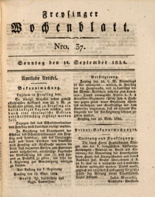 Freisinger Wochenblatt Sonntag 14. September 1834