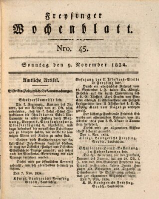 Freisinger Wochenblatt Sonntag 9. November 1834