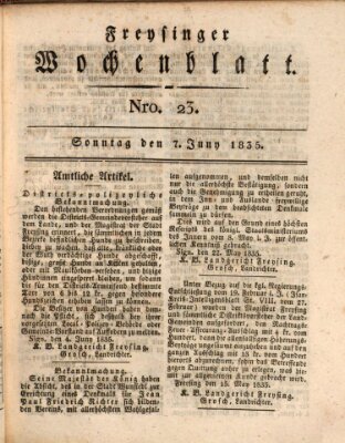 Freisinger Wochenblatt Sonntag 7. Juni 1835