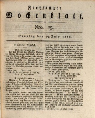 Freisinger Wochenblatt Sonntag 19. Juli 1835