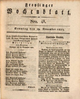 Freisinger Wochenblatt Sonntag 29. November 1835