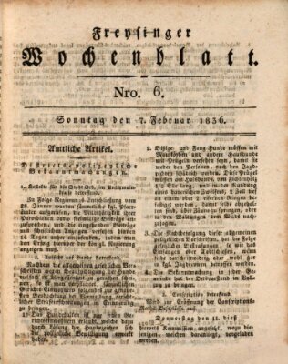 Freisinger Wochenblatt Sonntag 7. Februar 1836