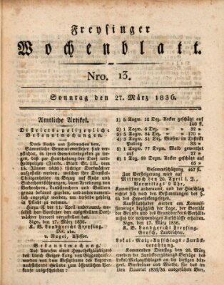 Freisinger Wochenblatt Sonntag 27. März 1836