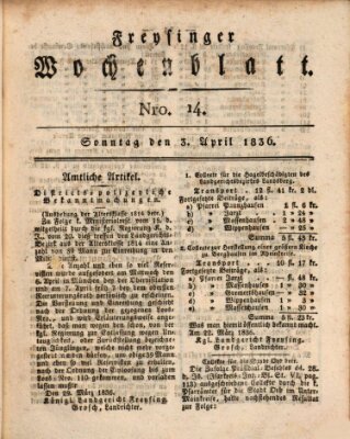 Freisinger Wochenblatt Sonntag 3. April 1836