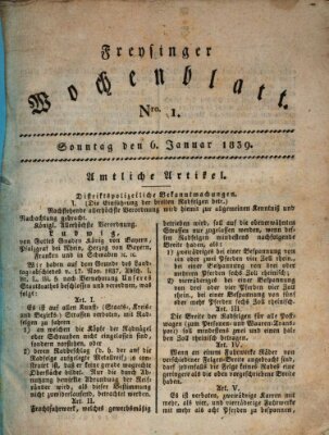 Freisinger Wochenblatt Sonntag 6. Januar 1839