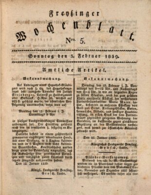 Freisinger Wochenblatt Sonntag 3. Februar 1839