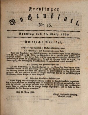 Freisinger Wochenblatt Samstag 30. März 1839