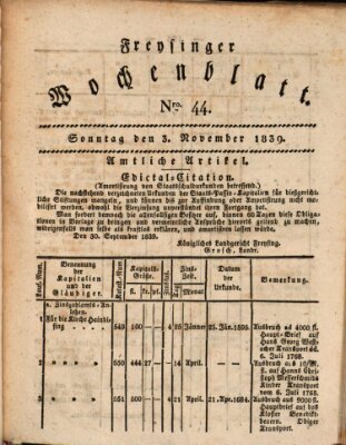 Freisinger Wochenblatt Sonntag 3. November 1839
