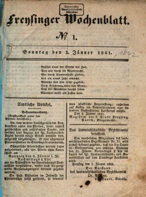 Freisinger Wochenblatt Sonntag 3. Januar 1841