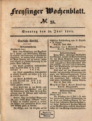 Freisinger Wochenblatt Sonntag 20. Juni 1841