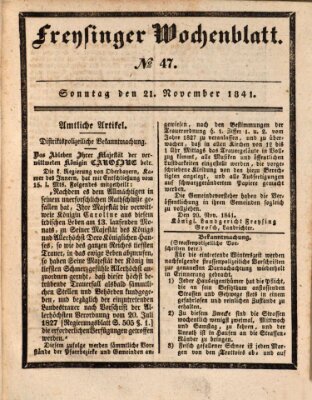 Freisinger Wochenblatt Sonntag 21. November 1841