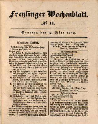 Freisinger Wochenblatt Sonntag 13. März 1842