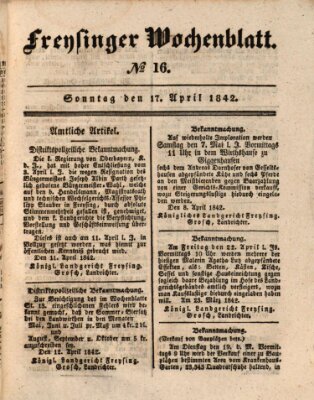 Freisinger Wochenblatt Sonntag 17. April 1842