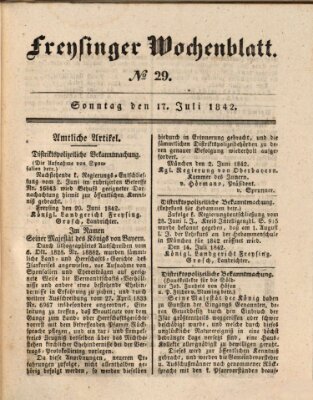 Freisinger Wochenblatt Sonntag 17. Juli 1842