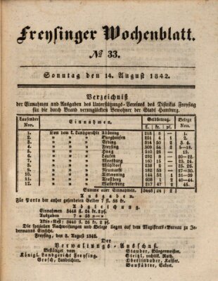 Freisinger Wochenblatt Sonntag 14. August 1842