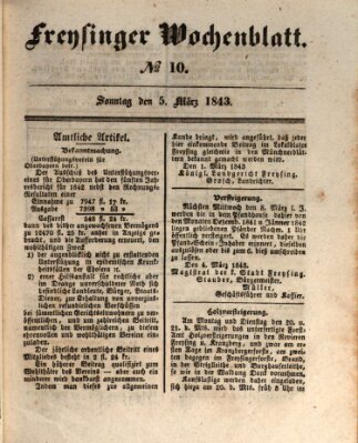 Freisinger Wochenblatt Sonntag 5. März 1843