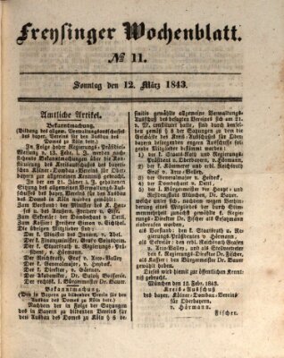 Freisinger Wochenblatt Sonntag 12. März 1843