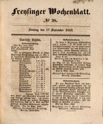 Freisinger Wochenblatt Sonntag 17. September 1843