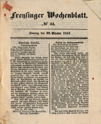 Freisinger Wochenblatt Sonntag 29. Oktober 1843