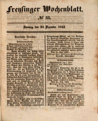 Freisinger Wochenblatt Sonntag 24. Dezember 1843