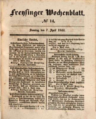 Freisinger Wochenblatt Sonntag 7. April 1844