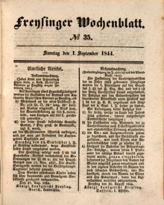 Freisinger Wochenblatt Sonntag 1. September 1844