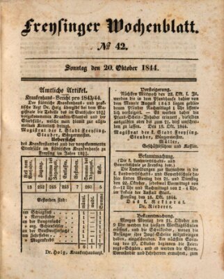 Freisinger Wochenblatt Sonntag 20. Oktober 1844