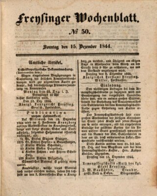 Freisinger Wochenblatt Sonntag 15. Dezember 1844