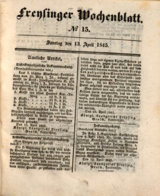 Freisinger Wochenblatt Sonntag 13. April 1845