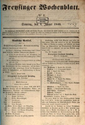 Freisinger Wochenblatt Sonntag 4. Januar 1846