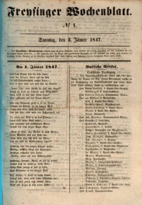 Freisinger Wochenblatt Sonntag 3. Januar 1847