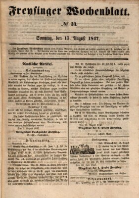 Freisinger Wochenblatt Sonntag 15. August 1847