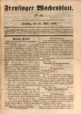 Freisinger Wochenblatt Sonntag 19. März 1848