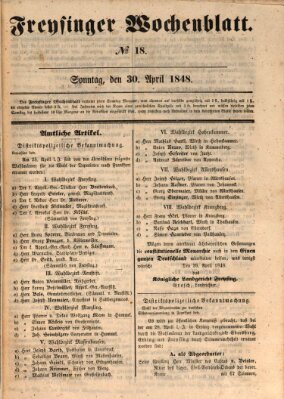 Freisinger Wochenblatt Sonntag 30. April 1848