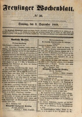 Freisinger Wochenblatt Sonntag 3. September 1848