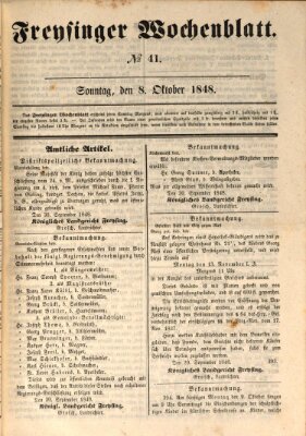 Freisinger Wochenblatt Sonntag 8. Oktober 1848