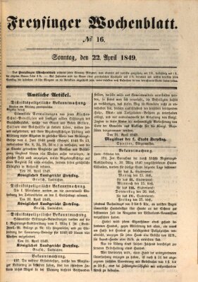 Freisinger Wochenblatt Sonntag 22. April 1849