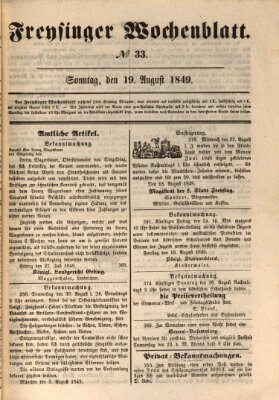 Freisinger Wochenblatt Sonntag 19. August 1849