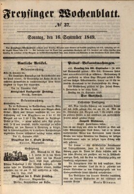 Freisinger Wochenblatt Sonntag 16. September 1849