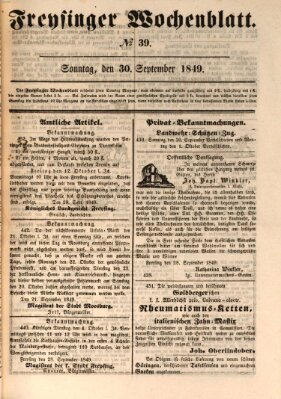 Freisinger Wochenblatt Sonntag 30. September 1849