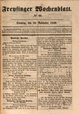 Freisinger Wochenblatt Sonntag 18. November 1849