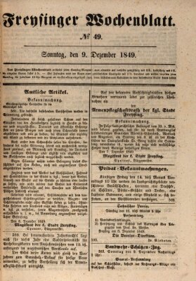 Freisinger Wochenblatt Sonntag 9. Dezember 1849