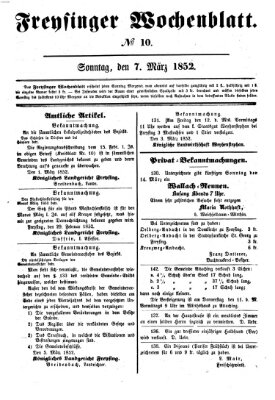 Freisinger Wochenblatt Sonntag 7. März 1852