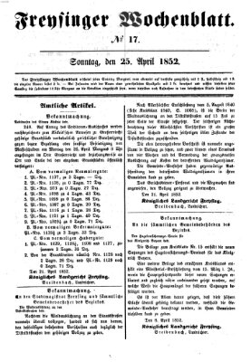 Freisinger Wochenblatt Sonntag 25. April 1852