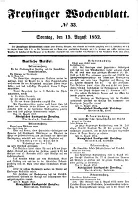 Freisinger Wochenblatt Sonntag 15. August 1852