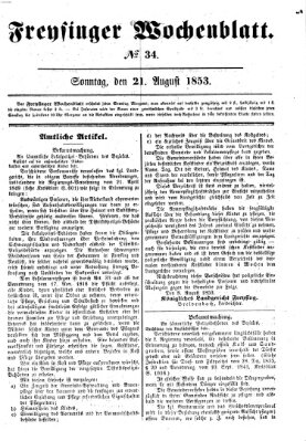 Freisinger Wochenblatt Sonntag 21. August 1853