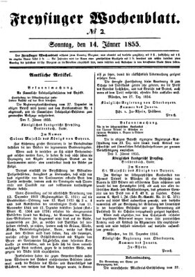 Freisinger Wochenblatt Sonntag 14. Januar 1855