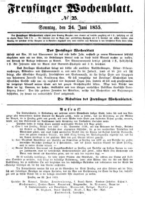 Freisinger Wochenblatt Sonntag 24. Juni 1855