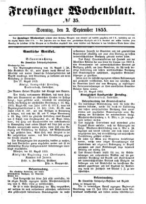 Freisinger Wochenblatt Sonntag 2. September 1855
